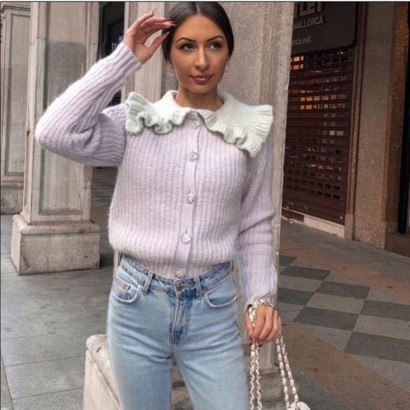 ZARA Bib Collar Jewel Button Knit Cardigan - Picture 3 of 6